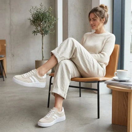 Beige leather sneakers Remonte Rieker D3E00-60