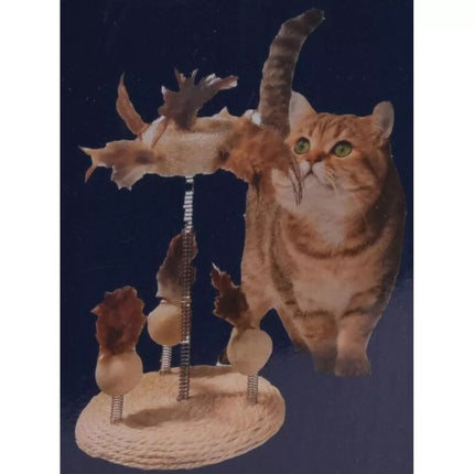 CAT TOY, FEATHERS ON SPRINGS ON A SCRATCHING POST BASE 14X33CM