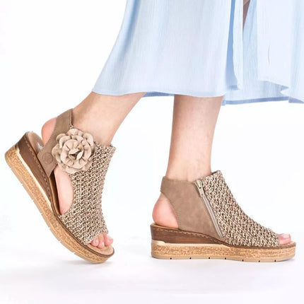 Women's comfortable wedge platform sandals, beige, Rieker 63791-60