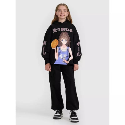 Girls' sweatshirt with hood, open, 4F 4FJRAW25TSWSF2293-20S