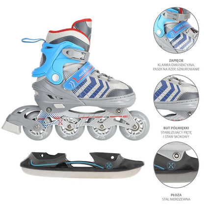 NH18192 4in1 GREY-BLUE SIZE M(34-38) ROLLER SKATES WITH HOCKEY SLEEVE NILS EXTREME