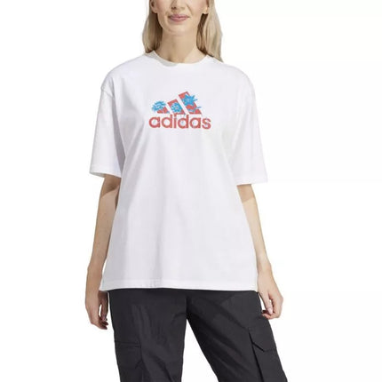 ADIDAS Gėlių rašto „Badge of Sport“ moteriški marškinėliai, balti IT1421