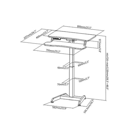 MACLEAN elektrinis stalas, darbo vieta, aukščio reguliavimas, maksimalus aukštis 122 cm, maksimali apkrova 37 kg - sėdimam ir stovimam darbui MC-835