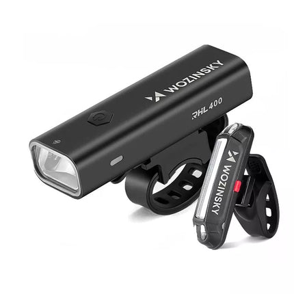 Wozinsky WSBLB2 Priekinis (400 lm) ir Galinis USB-C Dviračio Žibintų Rinkinys - Juodas