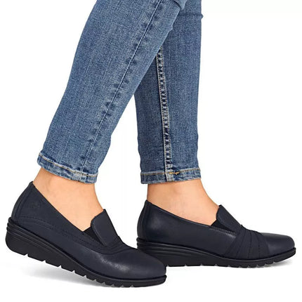 Women's leather wedge shoes, navy blue, Rieker L5356-14