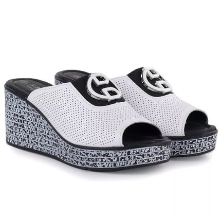 Women's leather wedge sandals, white, S.Barski 7012