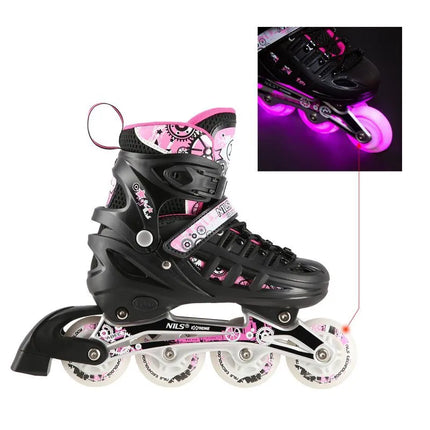 NH10905 4in1 PINK LED SIZE S(31-34) ROLLER SKATES WITH DIMENSIONAL HOCKEY BLADE NILS EXTREME