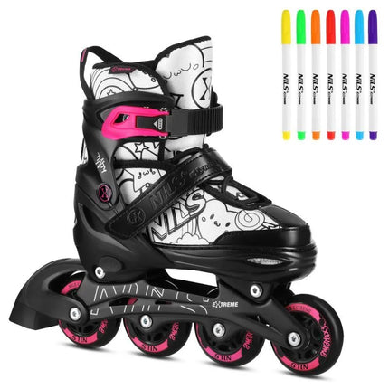 NH10907 4in1 ROLLER SKATES WITH EXTENDED HOCKEY BLADES TINTS PINK SIZE M (35-38) NILS EXTREME