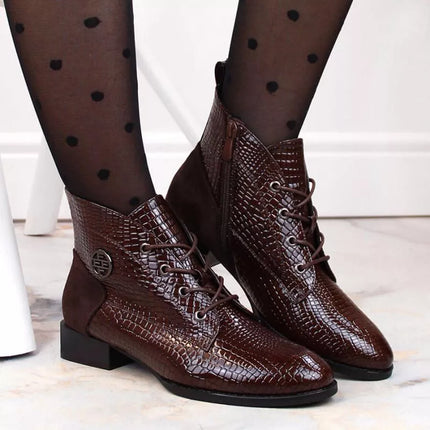 Filippo W PAW478B brown patent leather ankle boots with insulated crocodile skin