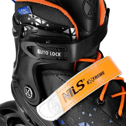 NH18190A 4-in-1 „BRAVE“ MĖLYNOS IR ORANŽINĖS SPALVOS RIEDUTĖS, DYDIS S (29–33), SU „NILS EXTREME“ RITULIO LENTA