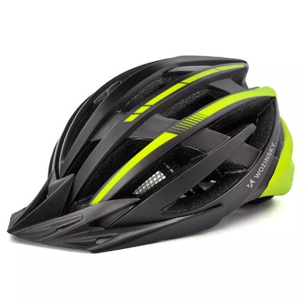 Wozinsky MTB dviračio šalmas su nuimamu skydeliu ir galine USB lempute, dydis L - Juodas ir geltonas