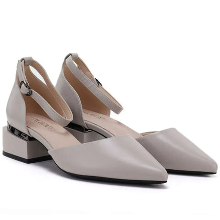 Women's beige block heel pumps with strap Vinceza 62278