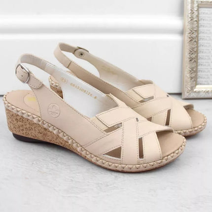 Rieker W RKR682 comfortable leather sandals beige