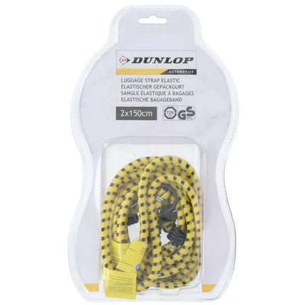 Guminės tvirtinimo juostos bagažui su DUNLOP kabliais, ilgis 150 cm, 2 vnt., geltonos