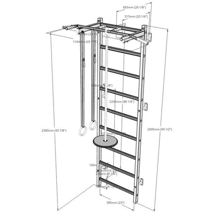 GYMNASTIC WOODEN AND METAL WALL BAR WITH METAL BAR AND ACCESSORIES FOR CHILDREN BENCHK 721W A076