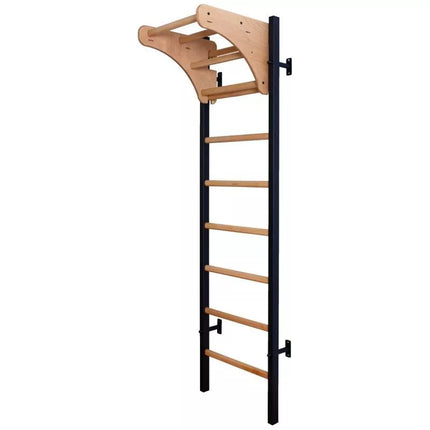 GYMNASTIC WOODEN AND METAL WALL BAR WITH 4 HANDLES WITH A WOODEN BAR BENCHK 211B