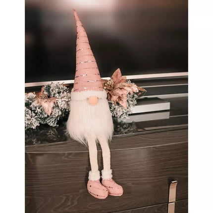 Blizgantis Kalėdų senelio dekoratyvinis nykštukas 38+20CM, rožinis