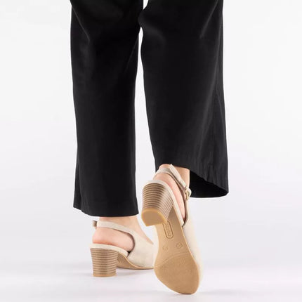 Beige leather open-toe pumps Rieker 44651-60
