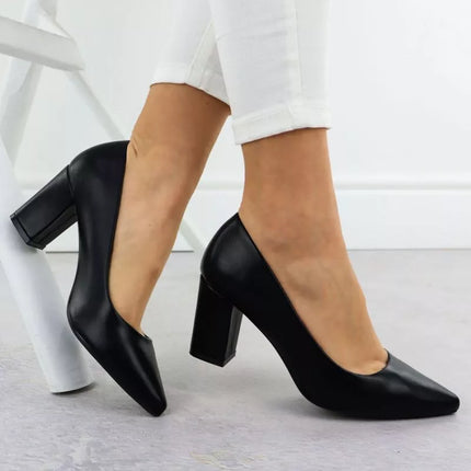 Sergio Leone PB414 women's black pumps with a block heel