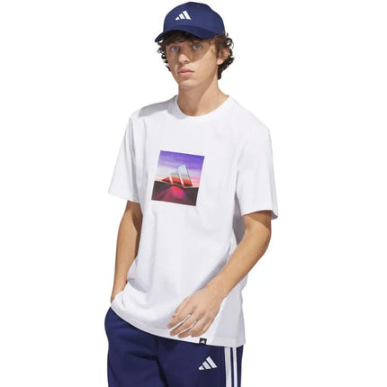 Vyrų adidas „Summer Heat“ grafinio dizaino marškinėliai balti JZ7545
