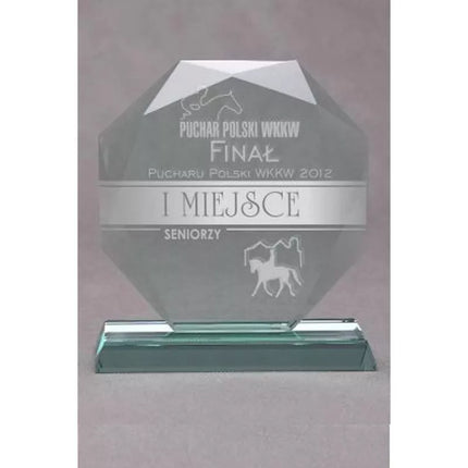 Engraved glass trophy with case