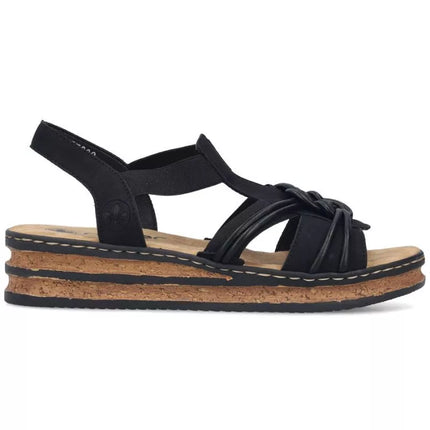 Women's black elastic strap sandals Rieker 62969-00