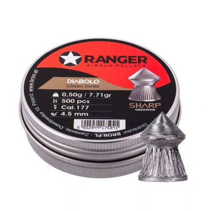 4,5 mm RANGER Diabolo Klasikiniai granulės su grioveliais, raižytas galiukas, 500 vnt. 0,50 g