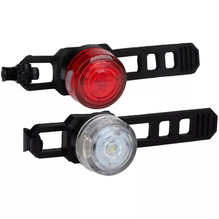 Apvalių juodų silikoninių LED dviračio žibintų rinkinys (priekinis ir galinis) DUNLOP