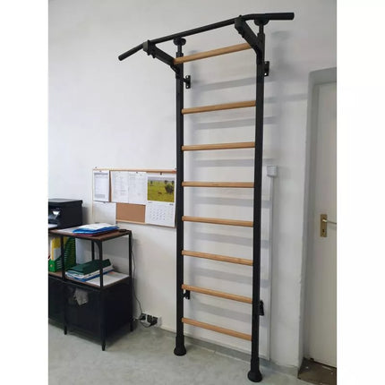 GYMNASTIC WOODEN AND METAL EXTENSION WALL BAR WITH METAL HANDLE IN OAK COLOUR BENCHK 511