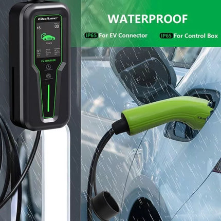Qoltec 52467 Mobilusis įkroviklis elektromobiliui EV su reguliavimu 2 in 1 Tipas 2 | 11kW | 3 Fazės | CEE 5 ŠAKUČIŲ | LCD | Nešiojamas | Sieninė stotelė | 5m