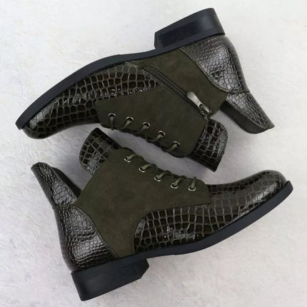Women's patent leather ankle boots crocodile green Vinceza 26-16477