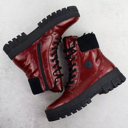 Women's red patent leather platform ankle boots Rieker Y0220-33