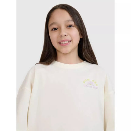 Oversized crop top t-shirt with print for girls 4F 4FJWSS25TTSHF1868-11S