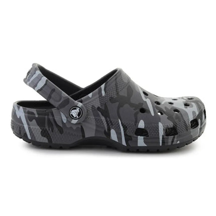 Vaikiški „Crocs Classic Camouflage Clog K“ klumpės, juoda/pilka spalva, 211879-0DD