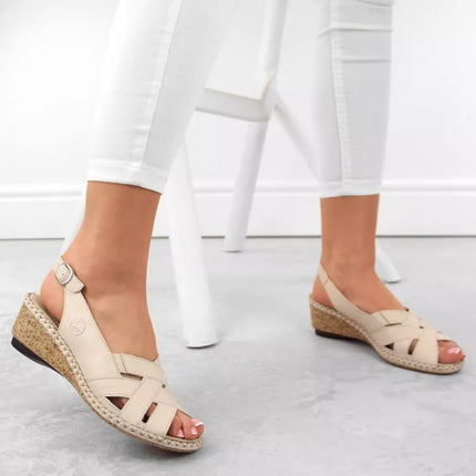 Rieker W RKR682 comfortable leather sandals beige