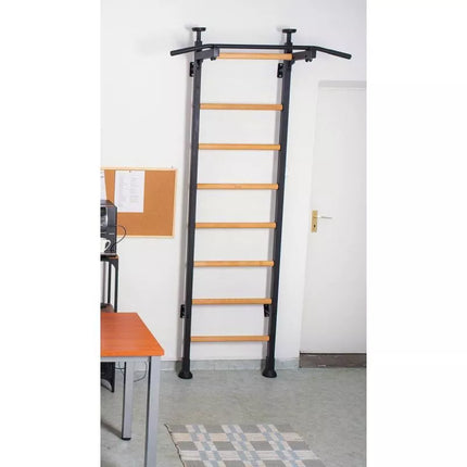 GYMNASTIC WOODEN AND METAL EXTENSION WALL BAR WITH METAL HANDLE IN OAK COLOUR BENCHK 511