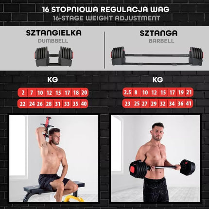 SGR40 PRO SET 2-in-1 reguliuojamas hantelių komplektas 43.5 kg HMS