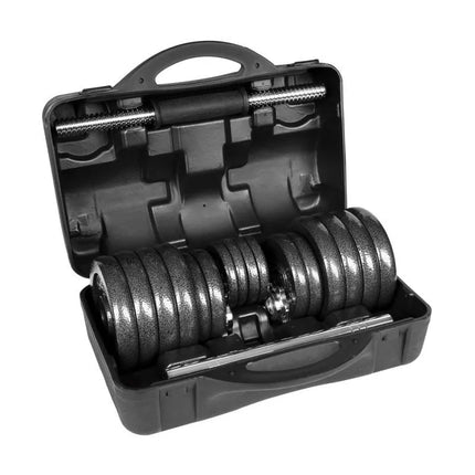 REBEL ACTIVE Reguliuojami hanteliai su dėklu ir štanga, rinkinys 30 kg