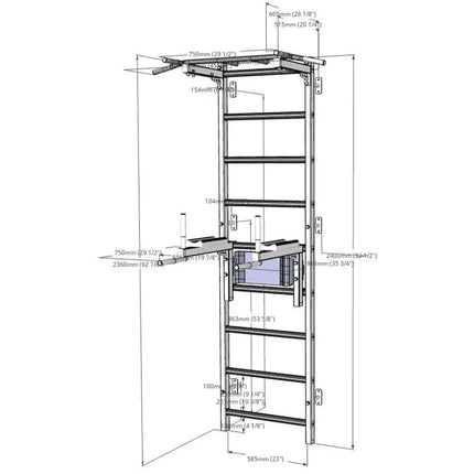 GYMNASTIC LADDER WITH A HAND BAR AND A HANDRAIL FOR EXERCISES BENCHK 722W