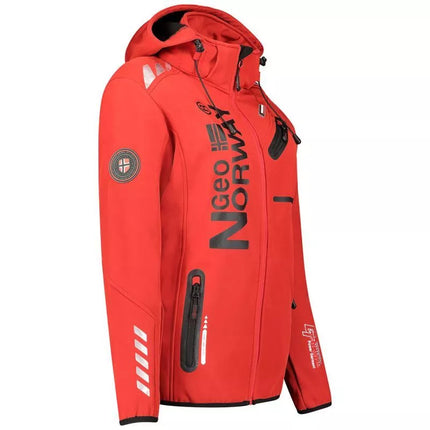 Geographical Norway Reine Raudona/Juoda LADY 007 Moteriška softshell striukė su gobtuvu (WU8187F/GNO-RED-BLACK)/WU8088
