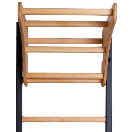 GYMNASTIC WOODEN AND METAL WALL BAR WITH 4 HANDLES WITH A WOODEN BAR BENCHK 211B