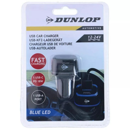 DUNLOP DAUGIAFUNKCINIS USB A + USB C AUTOMOBILINIS ĮKROVIKLIS