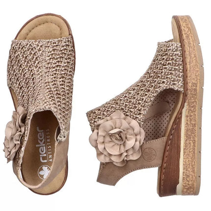 Women's comfortable wedge platform sandals, beige, Rieker 63791-60
