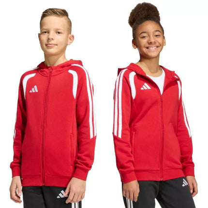 adidas Tiro 26 League sportinis džemperis su pilnu užtrauktuku ir gobtuvu vaikams raudonas KF9101