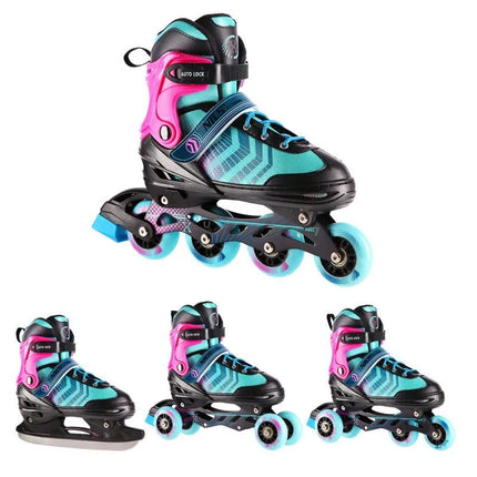NH18192A 4in1 BLACK-PURPLE SIZE M(34-38) ROLLER SKATES WITH HOCKEY SLEEVE NILS EXTREME