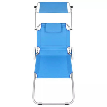 FOLDABLE BEACH CHAIR WITH CANOPY ON WHEELS 116x62x60-90CM BLUE