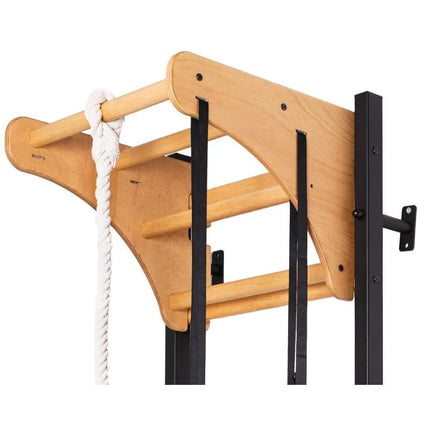 WOODEN AND METAL GYMNASTIC WALL BAR WITH WOODEN BAR AND ACCESSORIES BENCHK 211B A076