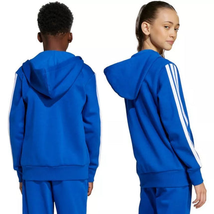 adidas Essentials vaikiškas džemperis su gobtuvu ir pilnu užtrauktuku mėlynas JY4977
