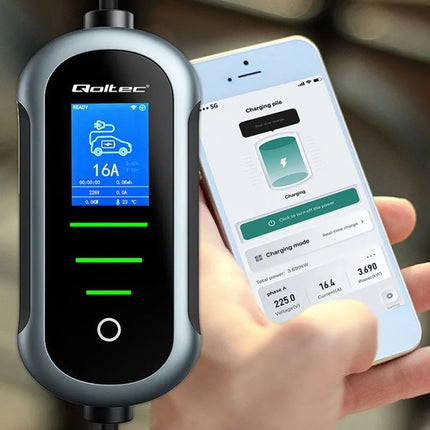 Qoltec Mobile charger for electric car EV with regulation 2in1 Type2 | 3.5kW | 230V | SCHUKO 16A | Wi-fi | TUYA | SMART LIFE | LCD | Portable | 5m (52435)