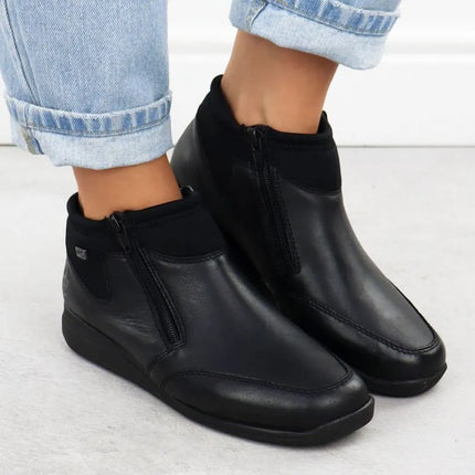 Rieker 47270-00 comfortable black waterproof leather women's ankle boots